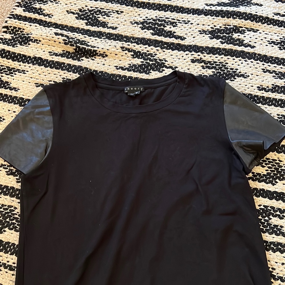 Black T-shirt with leather sleeves